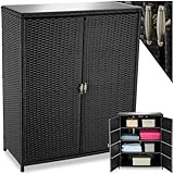 tectake® Rattan Gartenschrank, outdoor Schrank Spind, Auflagenbox oder Kissenbox, mit Einlegeböden, Terrassenschrank Kommode für Outdoorküche, Geräteschrank Balkon, Aufbewahrungsschrank Garten