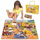 BONNYCO XXL Puzzle Kinder Baustelle mit 48 Große Teile. Bodenpuzzle XXL 92 x 62 cm als Geschenke für Kinder. Puzzel Lernspielzeug für Mädchen und Jungs 2-8 Jahre