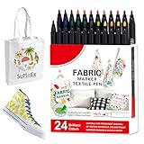 Generisch Stoffmarker, 12/24 Farben Stoffmalfarbe Marker, Waschbare Textilmalstifte Für Baumwolle Heimtextilien Outdoor Stoffbeutel Schuhe Tischdecken Mit Wasserfarben-Effekt
