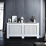 ELEGANT Heizkörperverkleidung, Holz, Weiß, Vertikal Lamelle, Heizungsverkleidung, Heizkörperabdeckung, Extra groß, 172x19x81.5cm, GRCV17W-1.