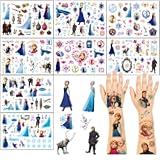 ROMANVIC Elsa Tattoo Kinder, 8 Blätt Frozen Temporäre Klebetattoos,Anna und Elsa Geschenke,180+ Frozen Tattoos für Kindergeburtstag Party Deko Hautfreundliche Temporäre Kindertattoos