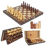 Schachspiel,3-in-1Magnetisches Schachspiel aus Holz 29 x 29 cm,Chess Set, Faltbares Chess Board, Kinder, Freunde, Familie Oder Partner