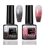 Farbwechsel UV Gel Nagellack Set - 2PCS Temperaturänderung mit Glitzer-Effekt, Schwarz & Rot Temperatur Farbwechsel Nagellack Soak Off UV LED Nail Art Gel Lack für DIY Nail Art Maniküre zu Hause (Rot)
