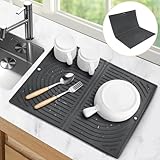 Oamwrae Abtropfmatte Geschirr aus Silikon, Faltbare Geschirrmatte, Hitzebeständig, Rutschfest Dish Drying Mat für die Küche (43 × 34 cm, Schwarz)