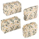 Rzspher 4 Stück Kosmetiktasche mit Stickerei Blumen, 4 Größen Kulturtasche Damen, Kosmetiktasche Multifunktionaler Damen, Make up Organize für Reise, Wochenende und Alltag