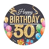 Dekora, Happy Birthday 50 Essbare Oblate, Geburtstagskuchendeko, Runder Cake Topper 20 CM