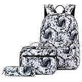 Arbeitsrucksack für Damen, Schulrucksäcke mit Batikfärbung, Lunch-Tasche für Damen und Herren, Schulbücher, Tasche für Mittelschule, Federmäppchen, 3 Stück Rucksack mit, Schwarz , One size