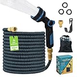 FLOWCASA Flexibler Gartenschlauch 30m, Automatisch Einziehbar mit XXL-Sprühpistole (24cm/7cm), 10 Strahlarten, Doppel-Metallverbinder, TPE 2500D, Geschenkbox – Für Garten, Terrasse, Auto