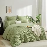 Boqingzhu Seersucker Bettwäsche Set Grün Salbeigrün 135x200cm Atmungsaktiv Kühlend für Sommer Bettbezug & Kissenbezug mit Reißverschluss