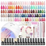 PEACECOLOR 65Pcs Gel Nägel Set mit Lampe, 35 Farben UV Nagellack Set Klassisch Rot Weiß Lila Blau Funkeln und Fräser für Gel Nagelset Starterset Base und Top Coat Nägel Selber Machen Nagelstudio Set