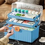 Gemsaya 3-Regal Hausapotheke, Medikamenten Aufbewahrungsbox, 32 x 18 x 22 cm Medizinbox, Blau Mehrzweck Organizer Box, Erste-Hilfe-Box, Medizinkoffer, Sortierbox für Haarschmuck und Kosmetik