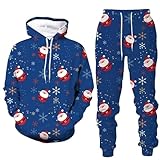 Generisch Männer Frauen Winter Weihnachten Mode lässig Brief gedruckt Pullover Hosen Sportanzug (Blue S)