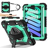Schutzhülle für iPad Mini 6. Generation 2021, robuste Schutzhülle mit verstellbarem Ständer, Schultergurt und Stifthalter, kinderfreundliche Tablet-Hülle (Schwarz + Mintgrün)