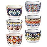 vancasso Creme Brulee Schälchen 180ml, SIMI Souffle Förmchen Backofenfest, Ofenfeste Förmchen 6er Set, Creme Brulee Schalen, Keramik Ramekins für Ragout Fin Schalen, Vibrant Bohemian Mini Auflaufform