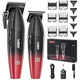 VGR 640 Professionelle Haarschneider für Männer, Kabellose Barber Clipper und Trimmer Set, Zero Gap T-Klinge Haarschneidekit, DLC-beschichtete Keramikklinge, Premium Barber Kit mit LED-Anzeige (Rot)