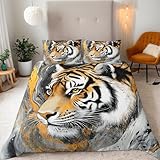 Bettwäsche-Sets Tiger Tier Bettwäsche 200x200 Jungen 3 Teilig Atmungsaktive Mikrofaser 3D Effekt Artikel Malerei Kunst Bettbezüge Mit Reißverschluss Und 2 Kissenbezüge 80x80 cm