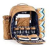 CampFeuer Picknickrucksack für 4 Personen | braun | Picknickset 32-teilig | inkl. Flaschenhalter und Fleece Decke, großem Kühlfach, Geschirr und Besteck | Rucksack mit Campinggeschirr, Picknickset