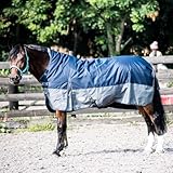 eQuitack Your Passion Is Our Mission Regendecke Winterdecke Turnout 100% Wasserdicht 600D mit Fleece Highneck Multi Farbe Navy/Grau - 155cm