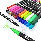 MISDUWA Dual Brush Pen Set, 24 Farben Pinselstift mit Zwei Spitzen Doppelfasermaler Filzstifte 0,4 mm Fineliner und 1-2 mm Fasermaler Aquarellstifte