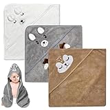 3 Stücke Kapuzenhandtuch Baby - 80 x 80cm Baby Handtuch Kapuze Niedliches Handtücher mit Kapuze Kapuzenhandtuch Babys Weich & Super Saugfähig für Babys Neugeborene Kinds Handtücher (Weiß, Braun, Grau)