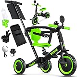 KIDIZ® 6in1 Laufrad Dreirad | Laufräder Lauffahrrad Kinderdreirad ab 1 Jahr bis 5 Jahre | Lauflernhilfe belastbar bis 25Kg | inkl. Lenkstange Sicherheitsbügel Sicherheitsgurt Klingel & Spiegel Schwarz