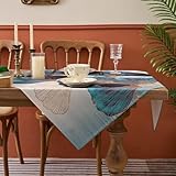 Kiatuniya Tischdecke Modern Blau Grün Petrol Gold Ginkgo Biloba Herbst Tischtuch Wohnzimmer Deko Eckig Mitteldecke Tischdecken Türkis Vintage Tischtuch für Küchentisch Esstisch 85x85cm