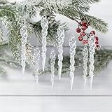 pangdapengpeng 24 Stück Acryl Christbaumschmuck Eiszapfen, Transparente Weihnachtsbaumschmuck Anhänger Deko, Eiszapfen Anhänger Deko mit Aufhängeschnur für Weihnachtsbaum, Hochzeit