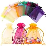 Yoosso 50 Stück Organzasäckchen 7x9 cm, Organzabeutel Geschenkbeutel mit Kordelzug Bunt Schmuckbeutel Geschenkverpackung für Hochzeit Geburtstag Party (10 Farben)