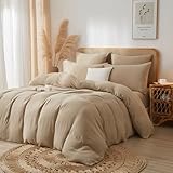 DXHOME Muslin Bettwäsche 135x200 Khaki Uni Baumwolle Bettwäsche-Sets Sommer Atmungsaktiv Kühlende Wendebettwäsche Weiche Bettbezug mit Reißverschluss + 1 Kissenbezug 80x80 cm