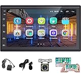 Podofo 2 DIN Android Autoradio mit Navi, 7-Zoll Touchscreen Bildschirm,GPS Bluetooth Freisprecheinrichtung USB Spiegellink FM/RDS Radio ISO -Adapterkabel+Rückfahrkamera+Mikrofon+Rahmen