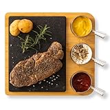 Susable® Lavastein Steak-BBQ Servierbrett Set, Hot Stone Steingrill Set aus Bambusbrett Lavastone, Grillen auf heißem Stein,perfekt als Grillbrett,Steakbrett,Grill Zubehör für Steak,Burger&Sushi(Groß)