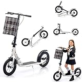 GHBXJX Cityroller Scooter 290 PU Big Wheel, Doppelte Stoßdämpfer, ABEC-9 Kugellager, City-Roller Scooter klappbar und Höhenverstellbar, Roller Kickscooter für Erwachsene und Kinder,Weiß