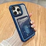 QGGNMGT Glitzer-Farbverlauf, Kartenhalter, Halterung für iPhone 16, 15, 14 Pro Max Plus, 13, 12, 11, Brieftasche, Kameraständer, Acryl-Hülle (für iPhone 15 ProMax/Marineblau)