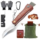 XHYASD Pilzmesser mit Bürste,Pilztasche,Pilze Sammeln,Schwammerlmesser aus Hochwertigen Edelstahl,Pilzmesser,Tasche,Handschuhe,Kompass & Lineal,Sammeln Für Pilze/Truffe Pilzmesser mit Pinsel