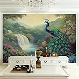 Tapete Selbstklebende Fototapete Wandpapier Dekorfolie Möbelfolie Klebefolie Pfau Blumen Design 200 x 140 cm (W x H) Wald Wanddeko Wandtapete Wohnzimmer Schlafzimmer