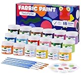 BLISSIQUEE Textilfarbe Waschmaschinenfest 18 Farben je 50ml - Stoffmalfarben Set mit 5 Pinseln, Mischpalette - Hochdeckend für T-Shirts, Jeans, Schuhe auf hellen und dunklen Stoffen