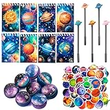 Phlognfy 74Pcs Planeten Party Geschenke, Planeten Kindergeburtstag Geschenke, Mit 8 Spirale Notizblock 8 Neutraler Stift 50 Aufkleber 8 Kinder Flummi, Für Mädchen Jungen Theme Schulmaterial