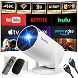 Mini Beamer, 4K FHD 1080P 180°Dreh Tragbarer Projektor, Klein Videoprojektor Unterstützt 2.4/5G Dual WiFi und Bluetooth 5.0, mit Android und IOS 11.0 Heimkino Smart Beamer Doppelsteuerung mit Maus
