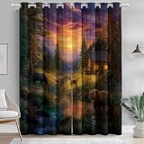 Verdunklungsvorhänge Dschungel Hütten Tiere Filmstil Bedruckte Vorhänge Blickdicht mit ösen Verdunkelung, Gardinen Für Schlafzimmer Wohnzimmer Kinderzimmer Deko, H 200 x B 70 cm (2er Pack) Grün Orange