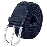 VINTAGE BASICS Unisex Stretchgürtel 110cm lang - 3,3cm breit - Herren und Damen Gürtel - Elastischer Stoffgürtel - Flechtgürtel Blau