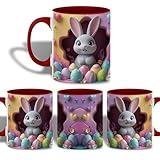 Buntes Glühweintasse Niedliche Osterhasen Keramikbescher Stylisch Kaffeepott 330ML für Tea-Lover Geschenk,Buchliebhaber Geschenk,Geburtstagsgeschenk,Büro
