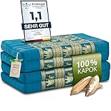 Nachhaltige Klappmatratze aus Kapok - 200x80x8cm - Gästematratze mit Thaiseide, Matratze faltbar für Van, ökologische Yogamatte, Gästebett klappbar, Liege Garten Balkon (Hellblau/Elefanten Seide)