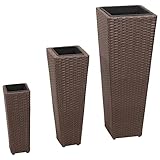 Garten-Hochbeet, 3er Set, Blumenkübel Outdoor, Pflanzturm, Pflanzkübel, Blumentopf Set für Terrasse & Balkon, 30 x 30 x 80 cm, PE (Polyethylen) Rattan & Stahlrahmen