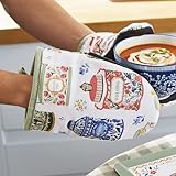 Ulster Weavers - Blaue Vintage-Mikrowellen-Ofenhandschuhe (18 x 14,5 cm) – 100% Baumwolle – 1 Paar – Blaue Blumen-Topfhandschuhe hitzebeständig – Ofenhandschuh mit Blumen –