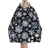 Kuschelige übergroße Decke mit Schneemann, Sternen und Schneeflocken, für Weihnachten, Erwachsene, warmes Wintergeschenk, Kuscheltier mit Tasche, Schwarz , XXL