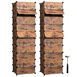 SONGMICS Schuhregal mit 10 Ebenen, 2er Set, Steckregal, Regalsystem, Schuh-Organizer, DIY-Regal, mit Tür, aus PP-Kunststoff, vintagebraun LPC010A02