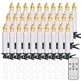 Cibnew Christbaumkerzen Kabellos Weihnachtskerzen Outdoor LED Kerzen mit Fernbedienung,Timer-Funktion Warmweiß Wasserdichte Dimmbar für Weihnachtsbaum,Geburtstags,Party (30er Weiß)
