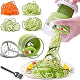 MOOREDLIFE Spiralschneider 4 in 1 Gemüseschneider, Hand Spiralschneider Gemüse, Gemüsehobel für Gemüsespaghetti, Zucchini, Karotte, Gurke, Kürbis, Kartoffel
