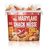 Maryland Snack Nüsse Chili 275g Becher – Knackig-scharf gewürzte Nussmischung mit gerösteten Erdnüssen, Cashewkernen und Mandeln – Chili-scharfer Mix in wiederverschließbarem Becher (1 x 275g)