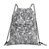 GaxfjRu Silberner Pailletten-Glitzer-Muster, wasserdichter Kordelzug-Rucksack, modischer Rucksack für Damen und Herren, großer Platz, tragbar und vielseitig, weiß, One size